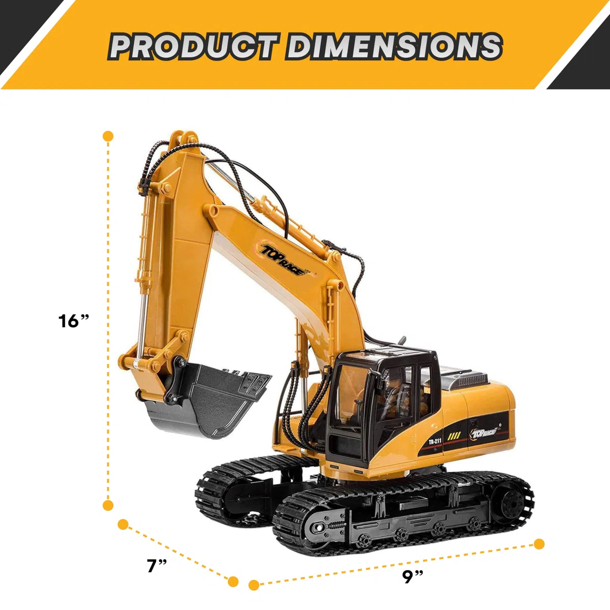 Top Race Escavatore professionale funzionale completo di 15 canali di RC, pala telecomandata a pile del metallo del trattore della costruzione TR-211