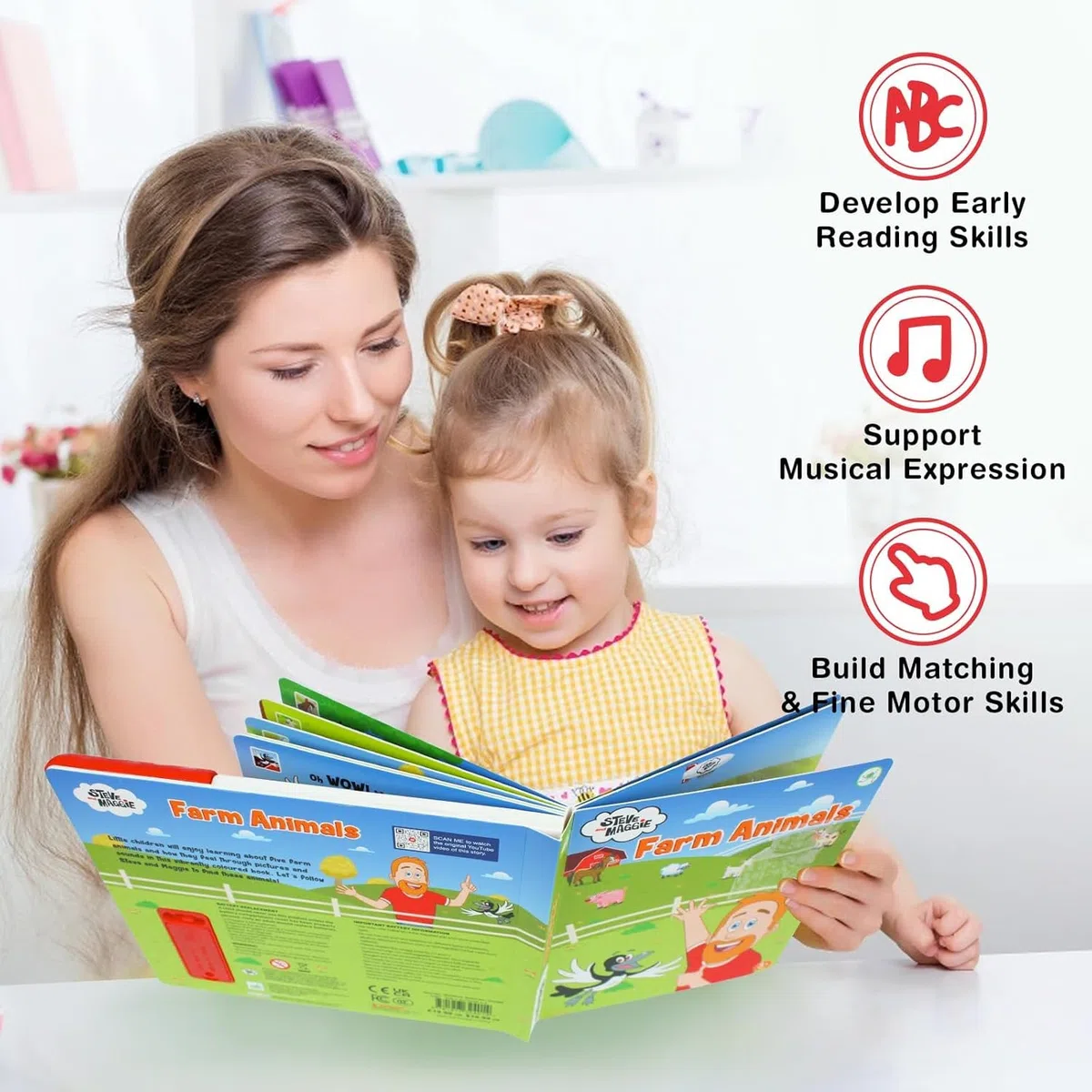 Steve e Maggie Libro Sonoro Animali della Fattoria, 10 Pulsanti con Canzoni per Bambini, Libro Educativo Interattivo per 3+ Anni