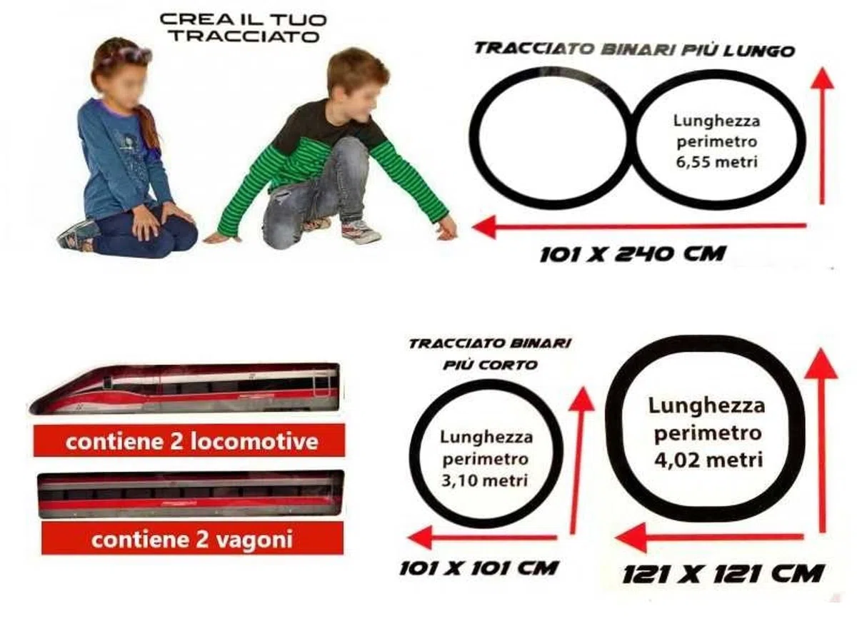 Pista Trenitalia Frecciarossa 1000 Scala 1:43 - Treno Giocattolo 1 locomotiva 1 vagone e 6 tracciati in 1 - Funzionamento a Batteria - idea regalo