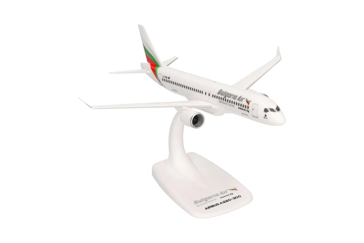 Herpa modello di aereo Bulgaria Air Airbus A220-300, in scala 1:200 - Snap-Fit, pezzo da collezione, miniatura deco, statuetta con supporto in plastica