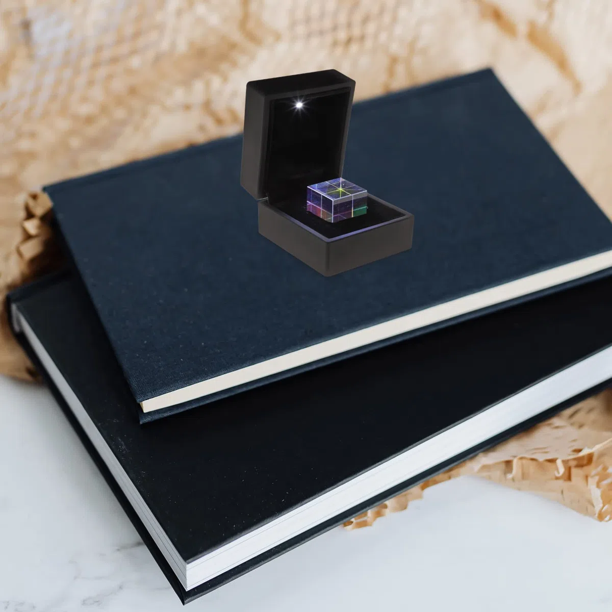 UKCOCO Optical Glass RGB Dispersion Prism Cube for Physics Teaching Decoration Arts with Delicate Box 2.3x2.3x2.3cm Decor Crystal Ball
