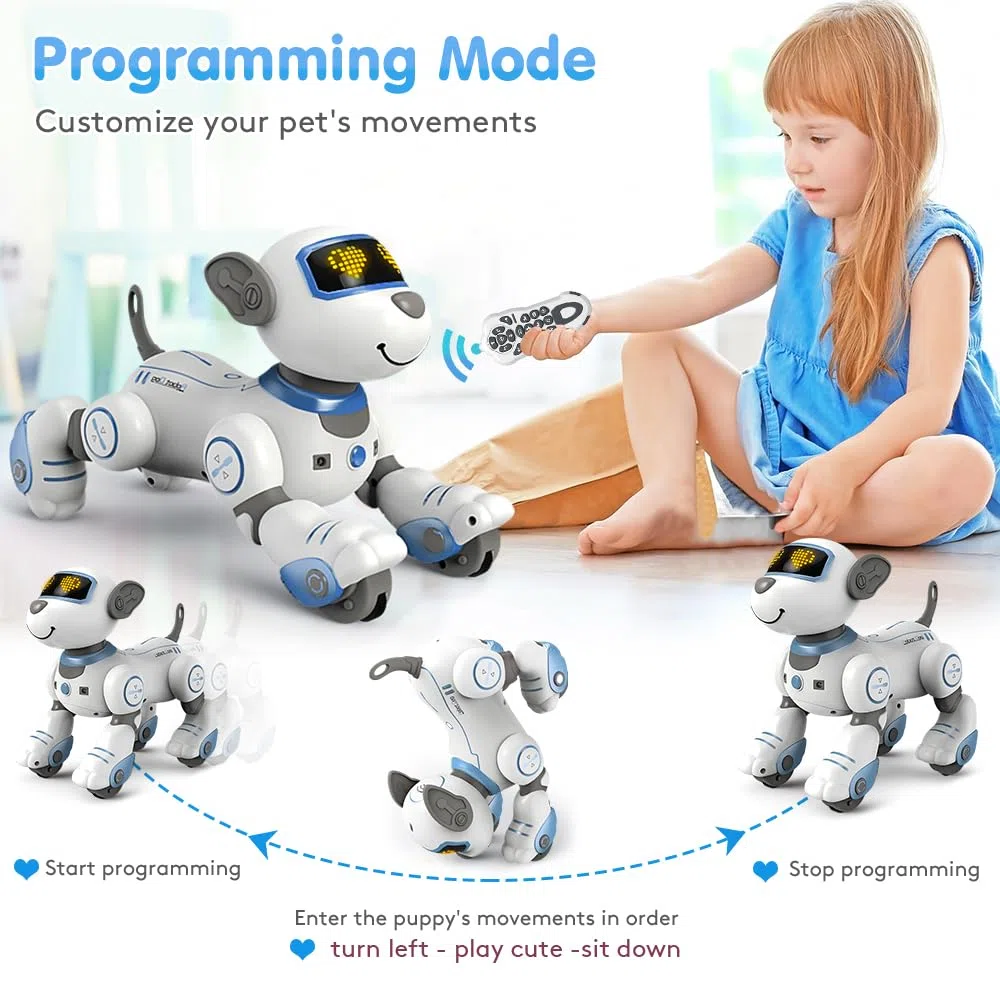 VATOS Bambini Giocattolo Robot Cane Interattivo Tocco e Segui con 17 Funzioni, Danza Programmabile Musica RC per Ragazze 3-12 Anni