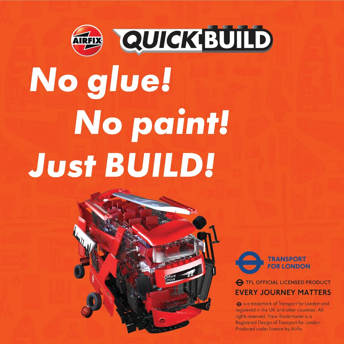 Airfix QUICKBULD Kit modellino di Veicolo, Kit di Costruzione di Autobus Routmaster per Bambini 6+, Giocattoli da Costruzione per Ragazzi e Ragazze, modellismo Senza Colla