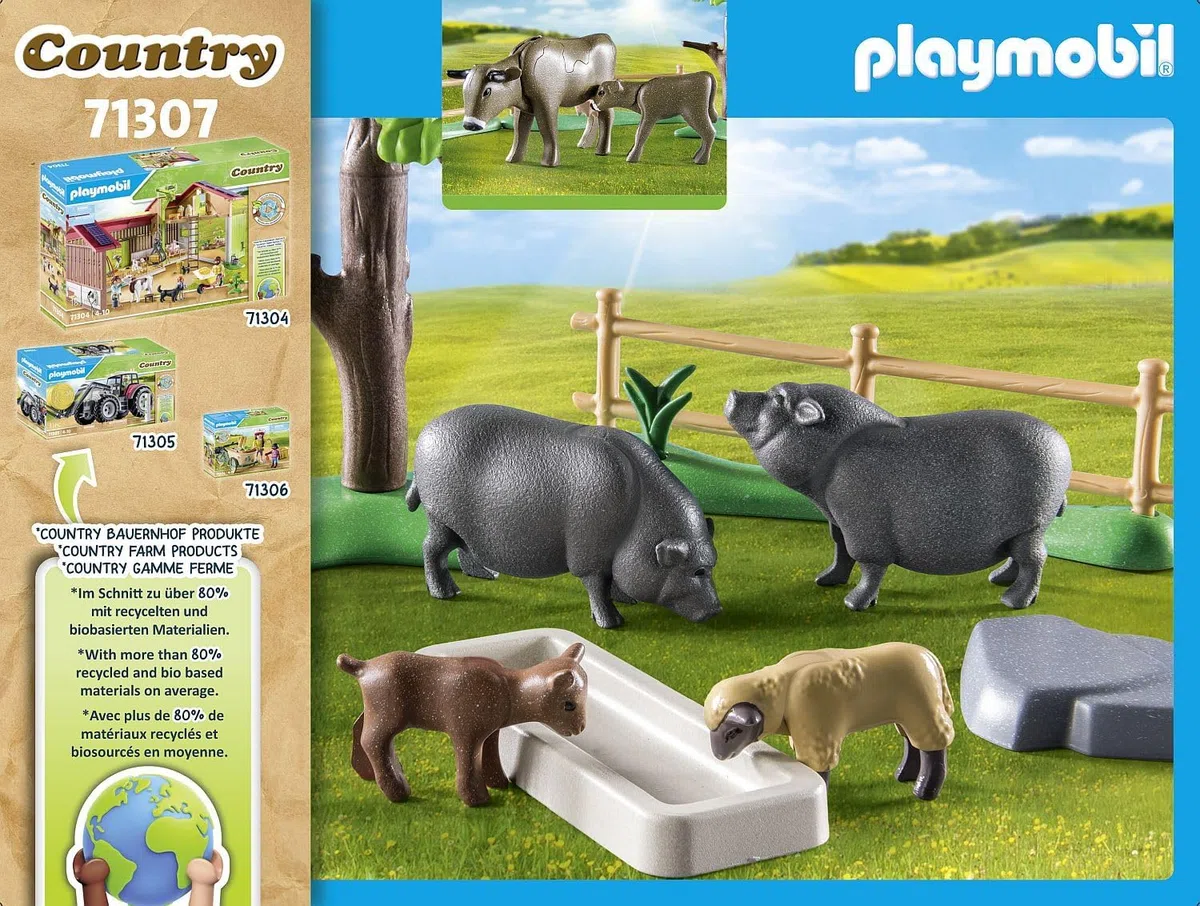 PLAYMOBIL Country 71307 Animali della Fattoria,con Adorabili Mucche, capre, Pecore e maiali vietnamiti, Giocattolo per Bambini dai 4 Anni in su