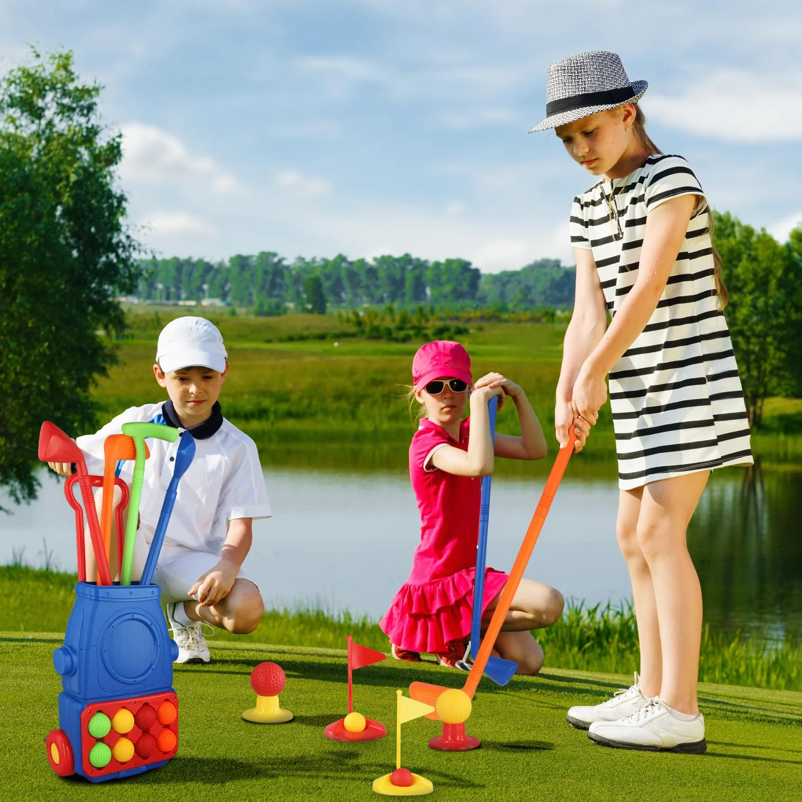 Toddler Golf Set Giocattoli per Bambini, Golf Valigia Gioco, 4 Mazze da Golf, 8 Palline, Giochi da Esterno per Bambini, Set di giocattoli da golf per bambini Giocattolo per Ragazzi Ragazze