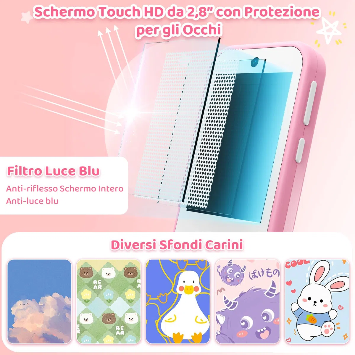 CHAKEYAKE Telefono per Bambini 4G Sbloccato, Smartphone per Bambini con Doppia Fotocamera, Schermo Touch HD 2.8", Lettore MP3, Torcia, Giochi Educativi, Regalo per Bambini e Bambine 3-12 Anni