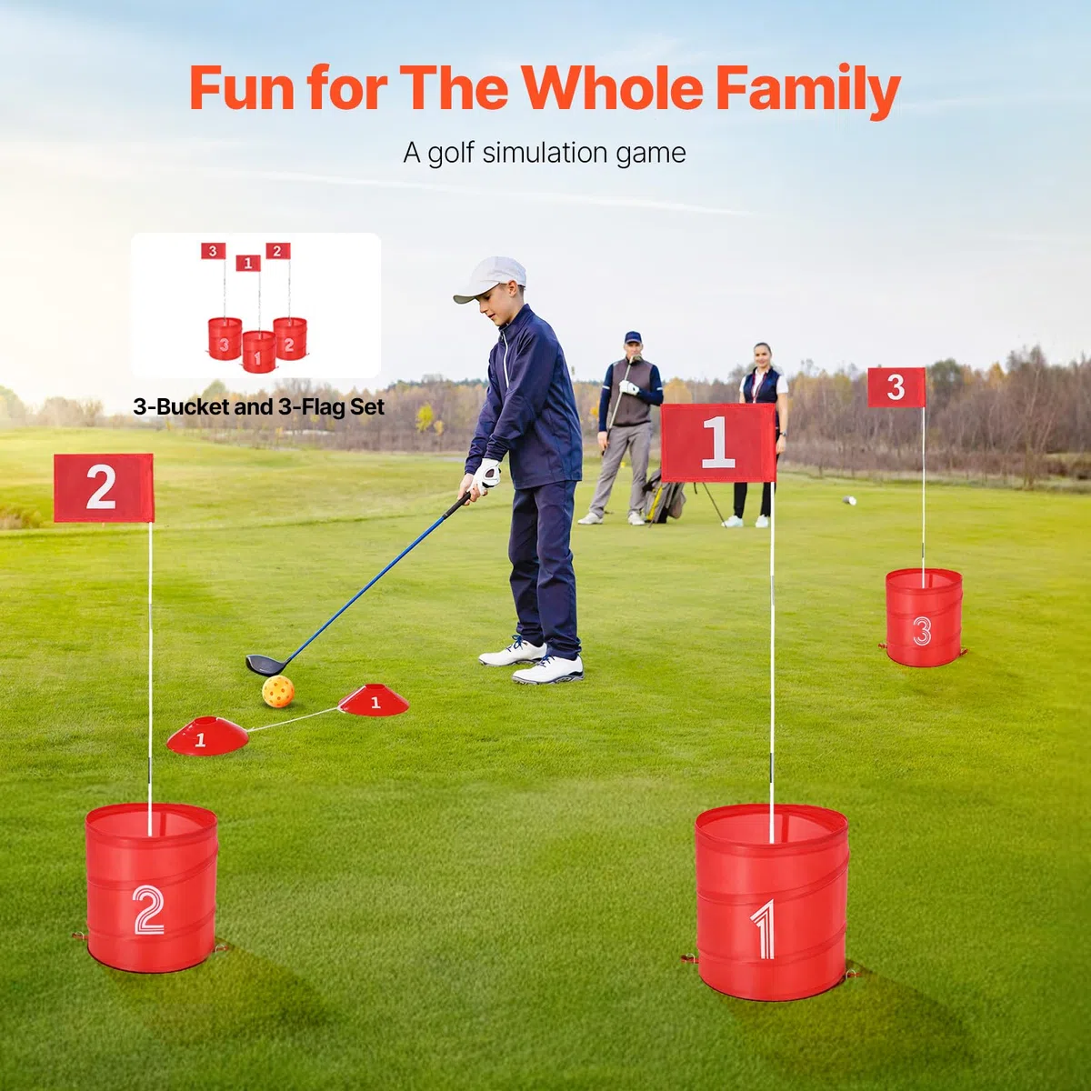 VEVOR Gioco da Golf da Giardino, Campo da Golf a 3 Buche, Giochi di Pratica del Gioco del Golf con Secchio per Famiglie, Adulti e Bambini, Gioco di Golf Portatile per Esterni per Cortile, Campeggio