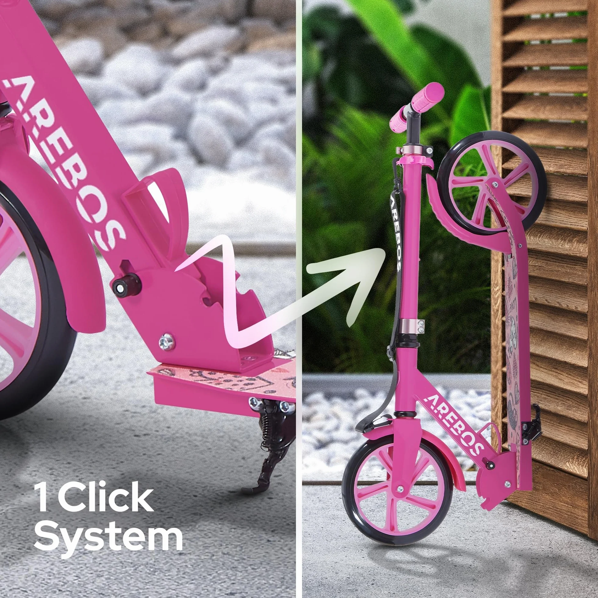 Arebos city scooter a pedali monopattino regolabile in altezza | pieghevole | incl. cinghia di trasporto | ruote XXL | freno a pedale | per bambini e adulti | capacità di carico fino a 100 kg