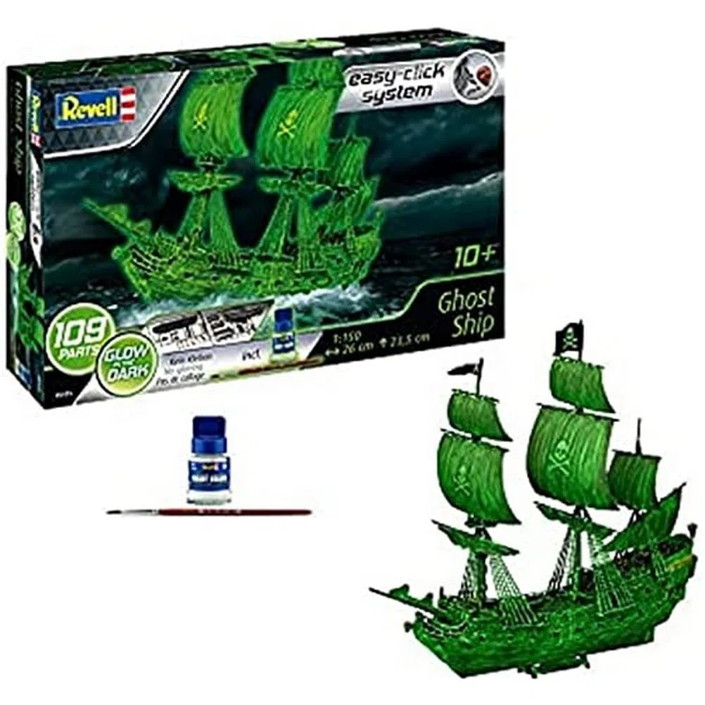 Revell 05435 Nave fantasma con luce notturna, nave pirata, modellino con sistema Easy Click, 10 anni a 99 anni