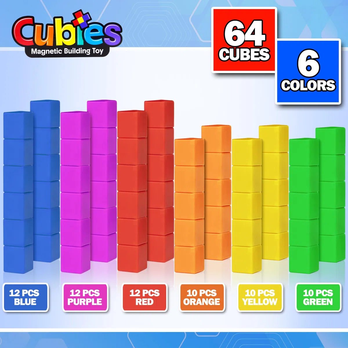 Playmags Blocchi Magnetici Giocattolo Da Costruzione, 64 Pezzi Di Cubi Magnetici STEM Giocattoli Per Bambini Piccoli E Ragazzi, Prescolare, Giocattolo Educativo Sensoriale Di Costruzione