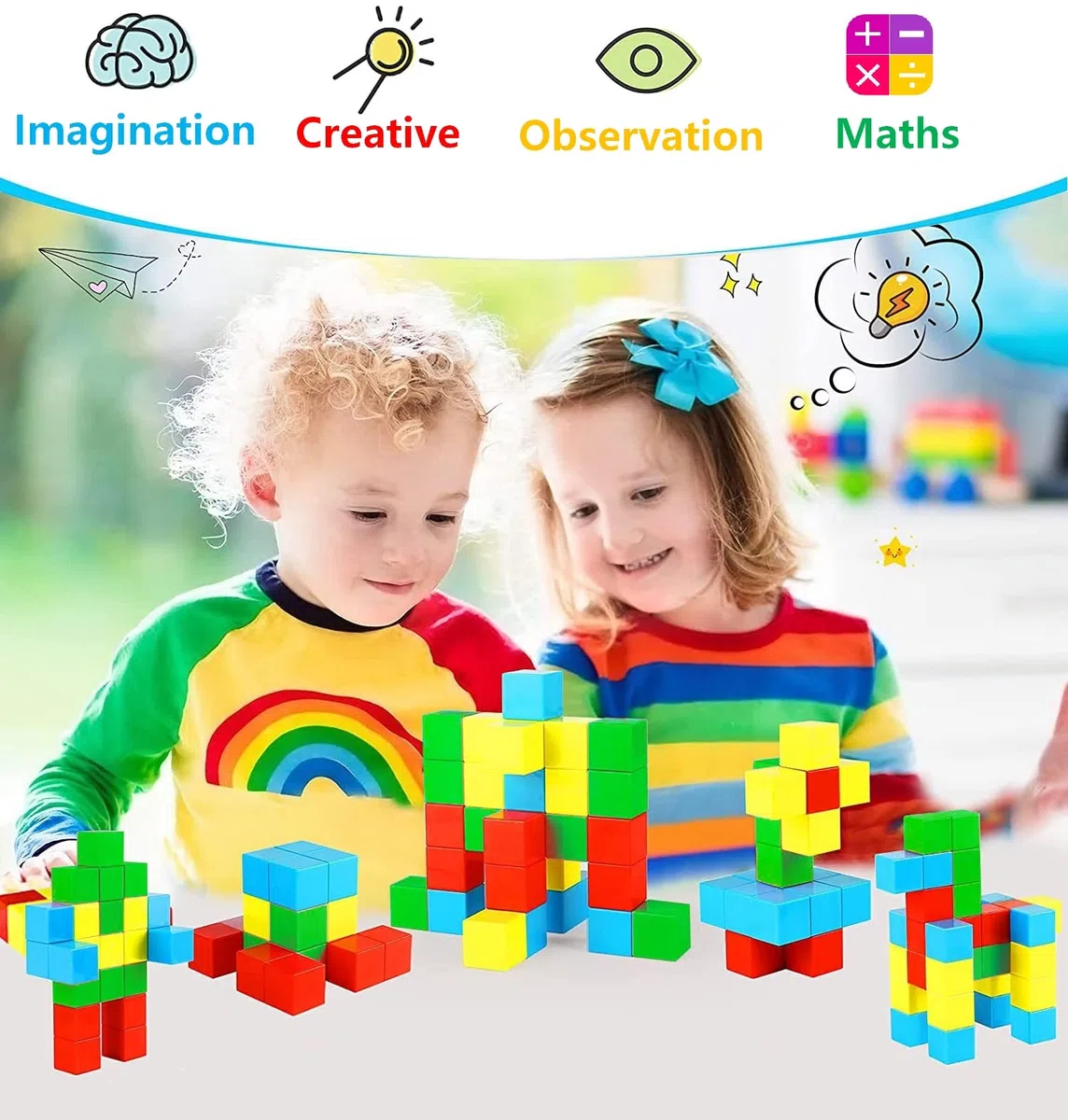 Giocattoli da Costruzione Magnetici, 40Pcs Blocchi magnetici, Cubi Magnetici 3D per Bambini, kits di costruzione educativa prescolare,Regalo Giocattolo Magnetico per 3+ Ragazzi e Ragazze