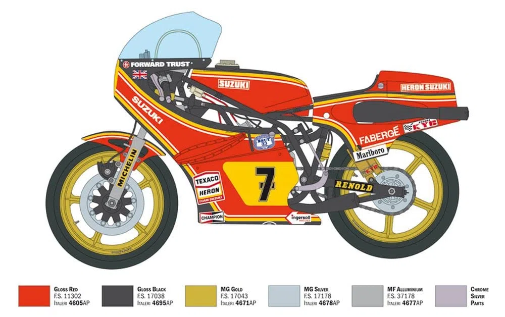 Italeri 4644 Suzuki RG 500 XR27 1978 Team Heron - Barry Sheene, scala 1/9, plastic model kit, modello in plastica da montare, modellismo, moto, Multicolore
