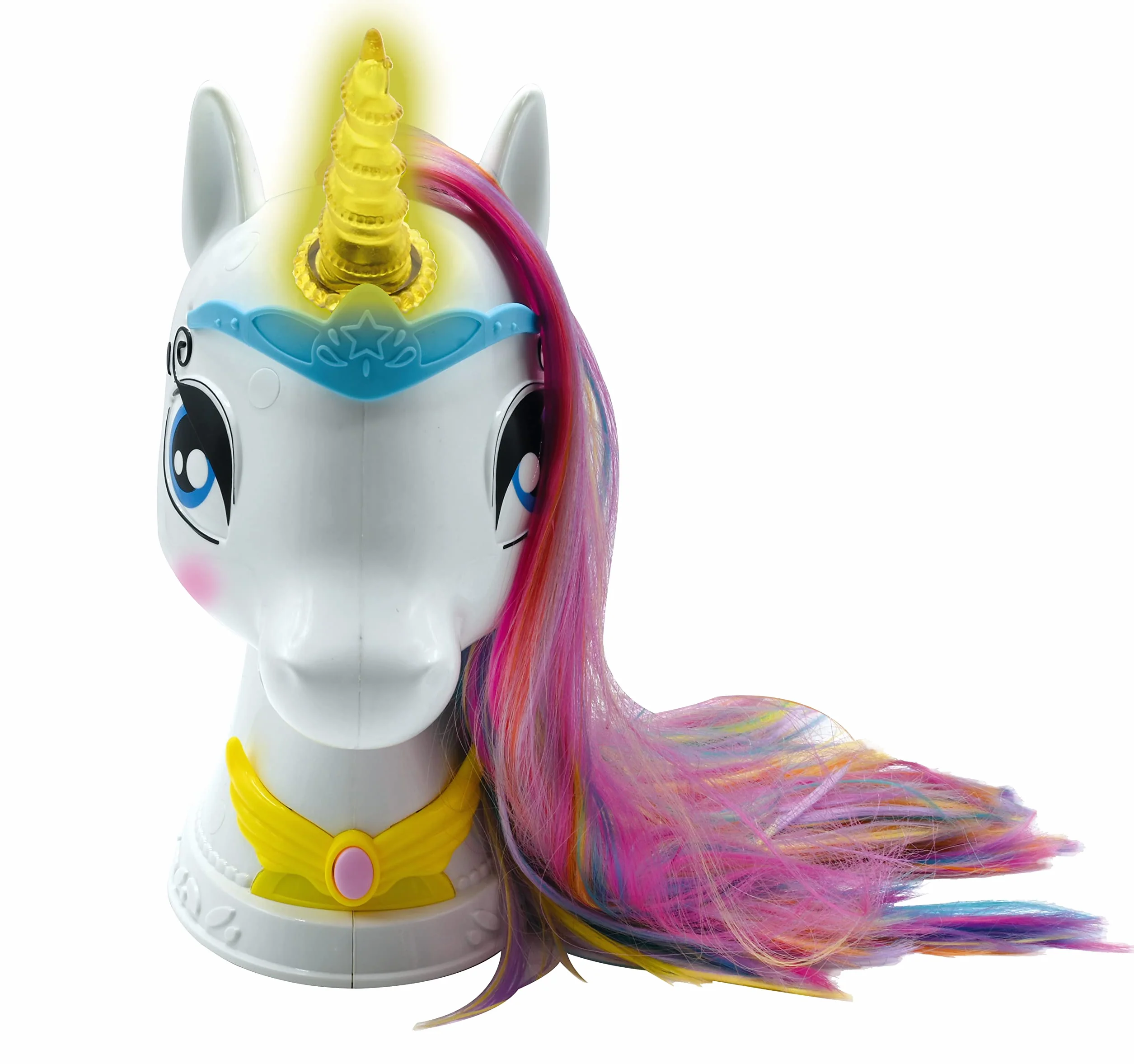 Lexibook, Testina interattiva per acconciatura Unicorno, Capelli Lunghi e setosi, interattiva, Musica e Accessori magici, per Bambini dai 3 Anni in su, Bianco/Rosa, SHUNI