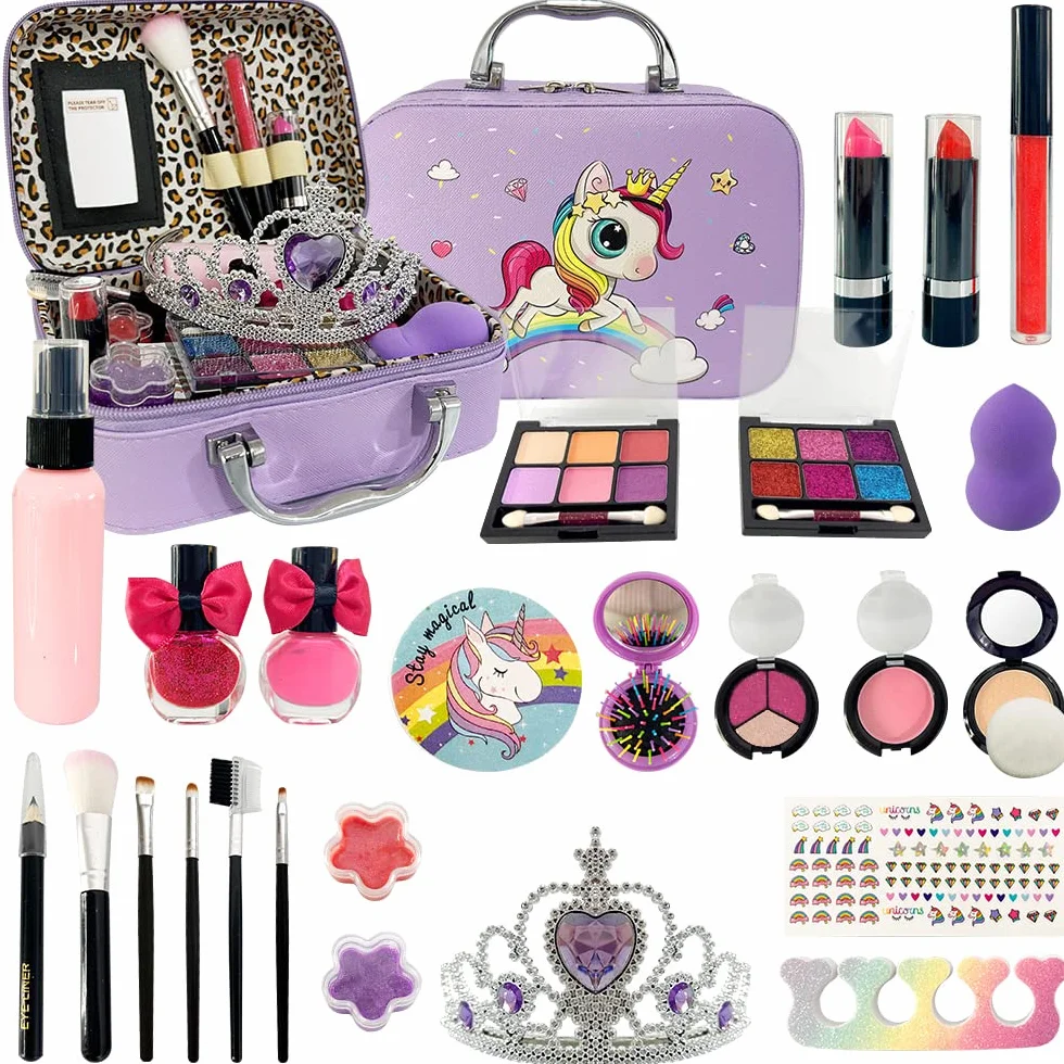 XINGGANG Trucchi Bambina Set, 27 Pezzi Valigetta Trucchi Unicorno Bambina, Sicuro e Lavabile Set Trucchi Bambina, Giochi Bambina, Natale, Compleanno, Regali per Ragazze dai 4 ai 12 Anni