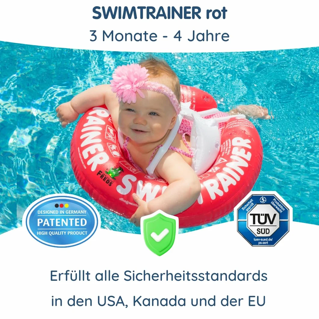 FREDS SWIM ACADEMY SWIMTRAINER Classic Rosso - Allenatore di nuoto per bambini dai 3 mesi ai 4 anni - aiuto gonfiabile per il nuoto per abituarsi all'acqua, per principianti