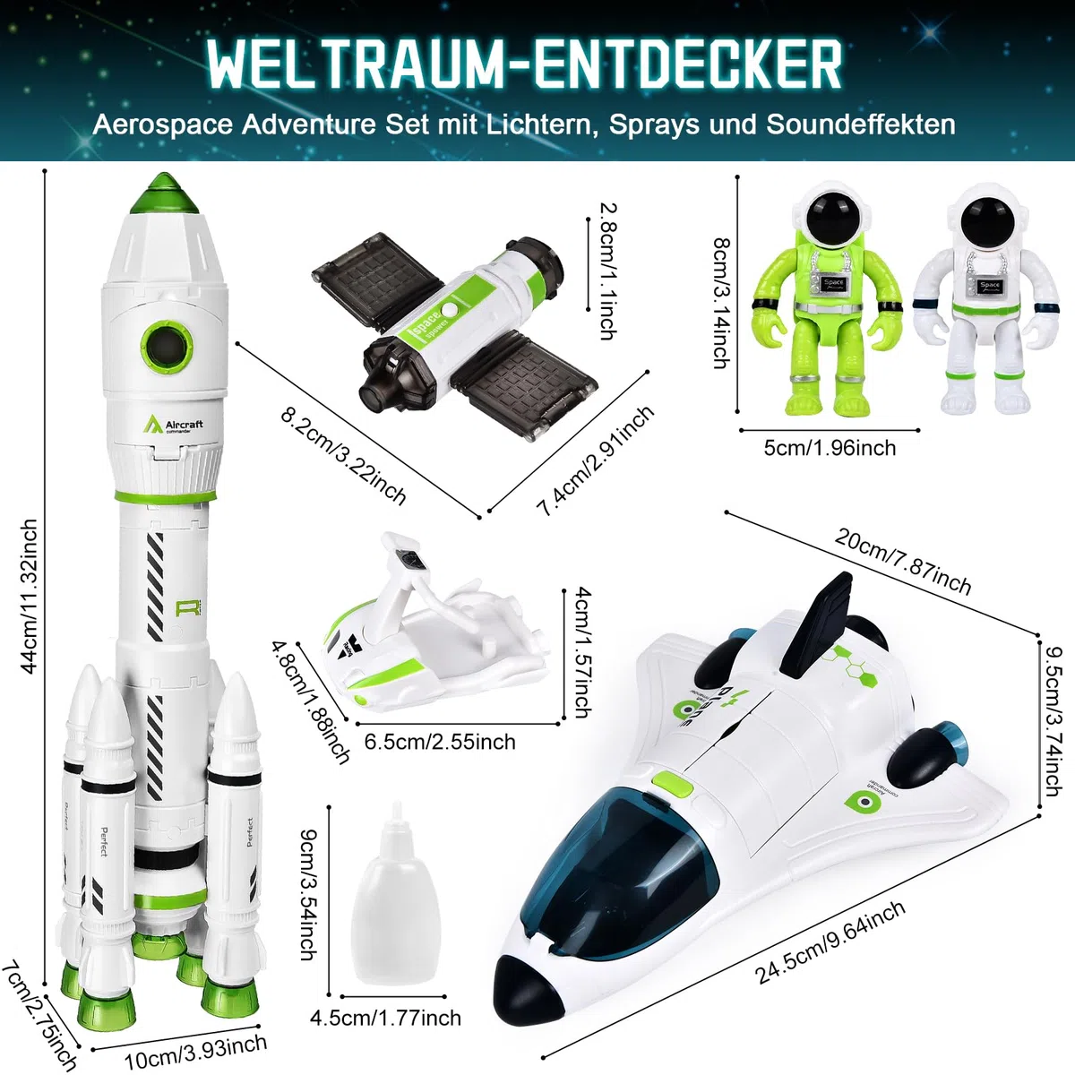 Herenear Space Shuttle Giocattolo,Razzi e Navi Spaziali, Razzo Spaziale Giocattolo con Astronaut, Giocattoli Razzo STEM 5 in 1 Regalo per Ragazzi e Ragazze