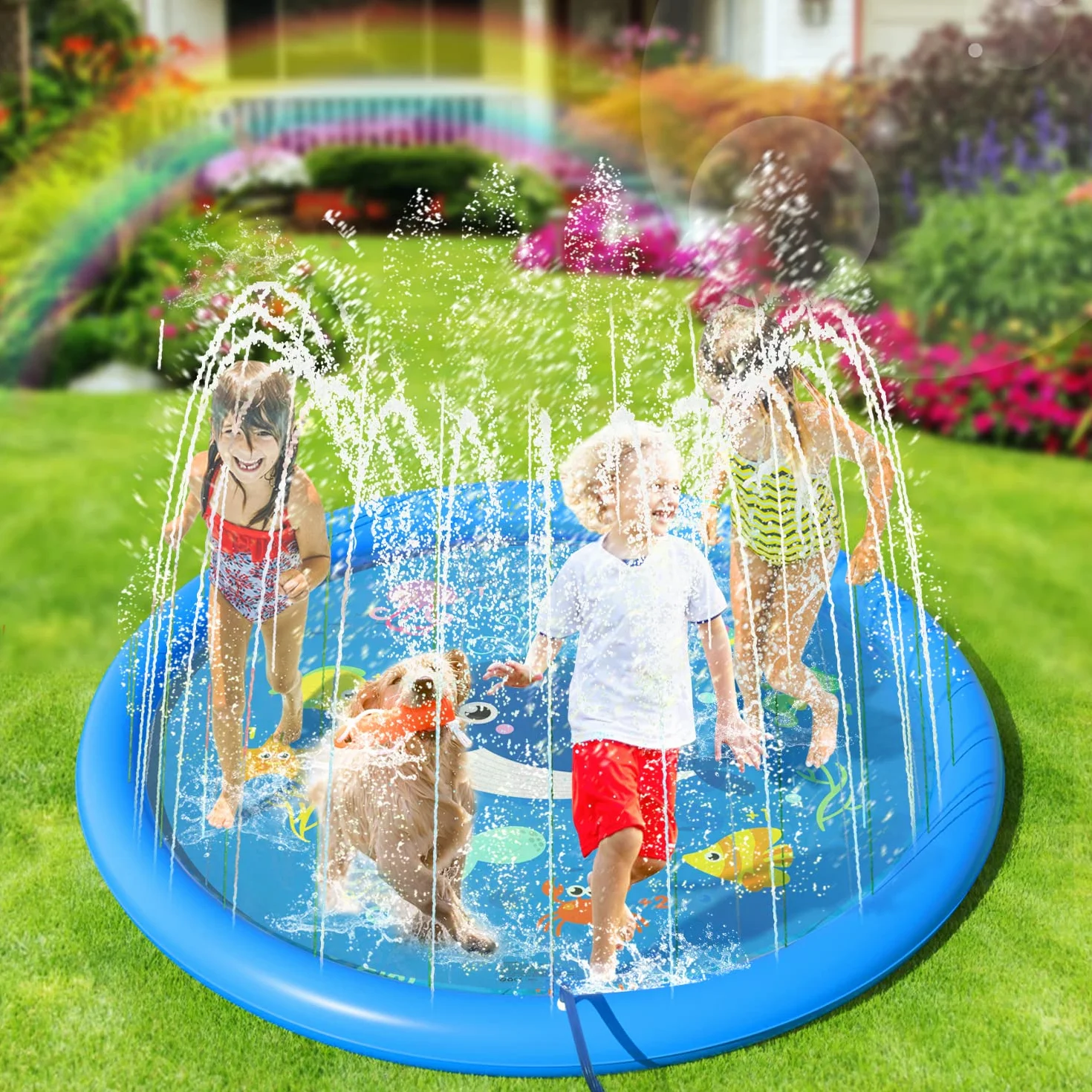 Peradix Tappetino Gioco d'Acqua per Bambini, (67 '' / 170 cm) Giocattoli Splash Play Mat all'Aperto Estate Giardino Piscina Gonfiabile per Neonati