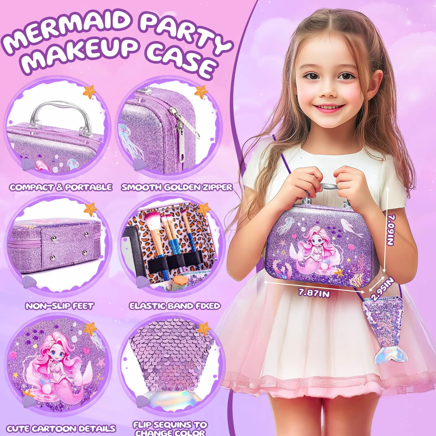 Hohosunlar Trucchi Bambina Giocattoli, Lavabile Set di Trucco per Bambini con Principessa Borsa, Kit Trousse Valigetta Trucchi Giochi, Halloween Natale Compleanno Regalo Bambina 3 4 5 6 7 8 9 10 Anni