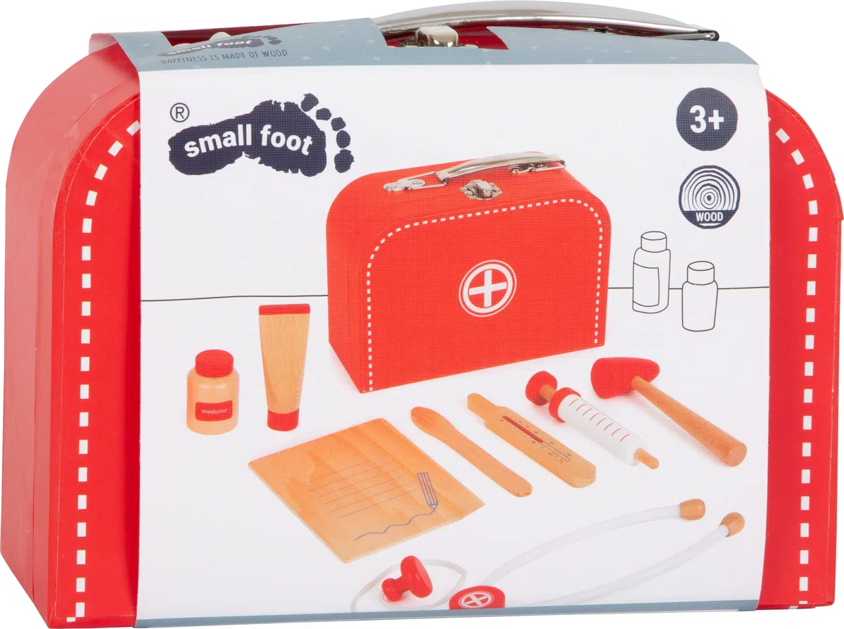 11183 Set da gioco "valigetta del dottore" small foot in legno, incl. siringa, stetoscopio, termometro e molto altro ancora, a partire dai 3 anni di età