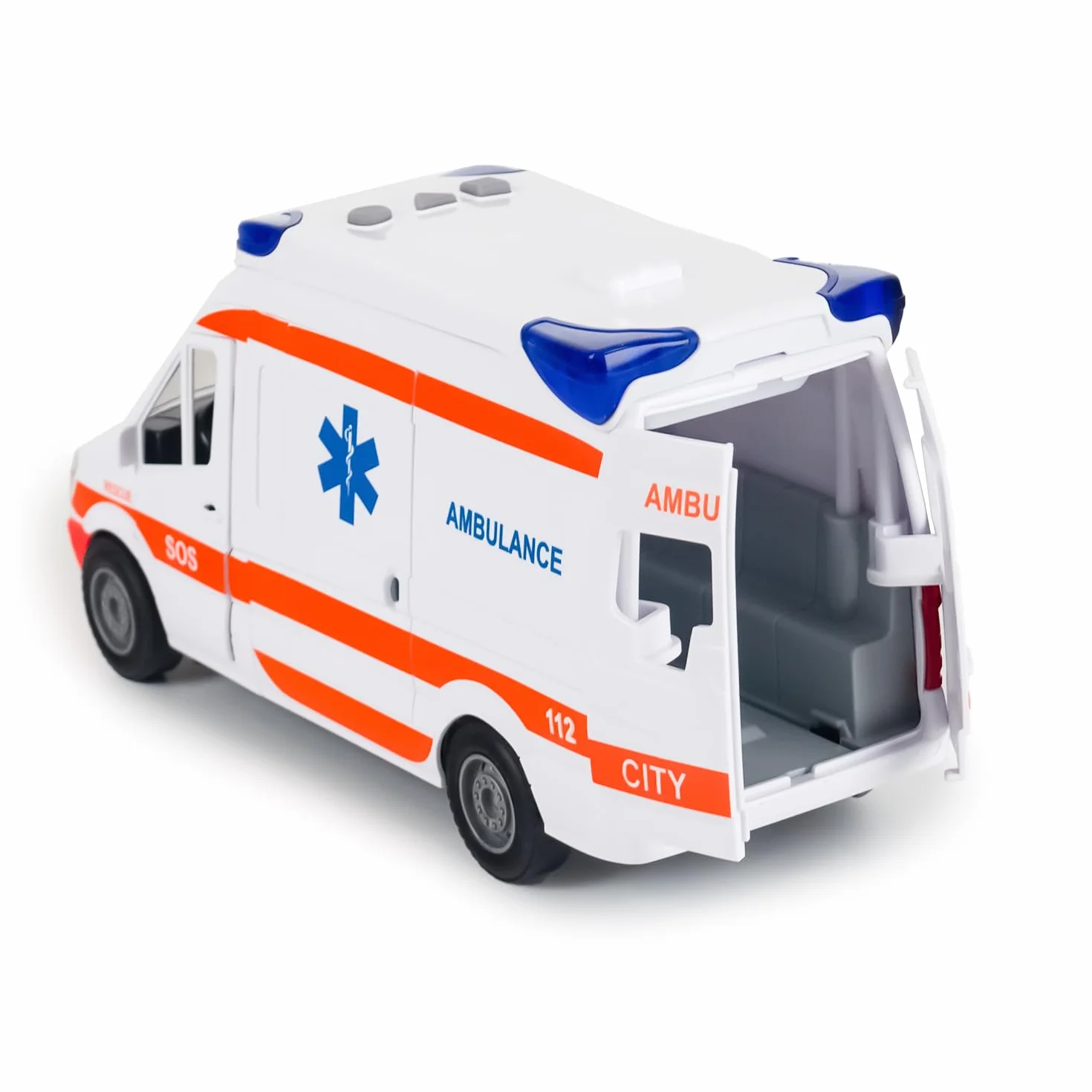 CELMAN Automobile giocattolo Medical Responder, camion di ambulanza con barella, portellone apribile, luce e suono, grande auto giocattolo per bambini dai 3 4 5 6 7 8 anni in su