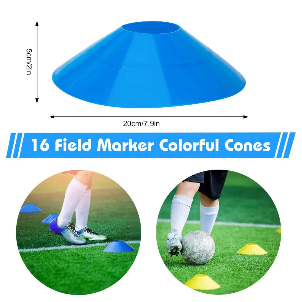 Accessori per allenamento da calcio per bambini, scala di coordinazione, scala di coordinazione da 6 m, con 16 coni, set di attrezzature per allenamento di calcio per ragazzi e bambini (blu)