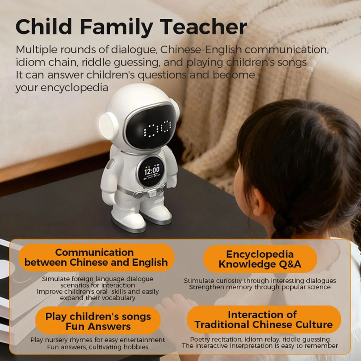 VBESTLIFE Robot Intelligente con Intelligenza Artificiale, Compagno Educativo Interattivo con Wi-Fi, Altoparlante Bluetooth, Controllo Tramite App, Espressioni Facciali a LED e Luce Ad