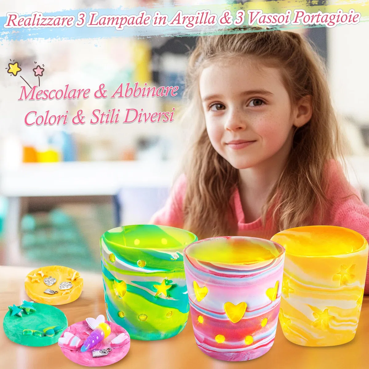 FGZU Kit Lampade D'argilla Fai Da Te, Regalo Bambina 6 7 8 9 10 11 12 Anni, Lavoretti Creativi per Bambini, DIY Kit Creativo Il Tempo Libero per Adulti e Bambini