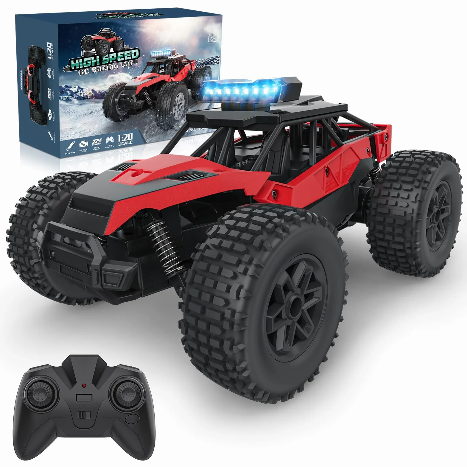 Macchina Telecomandata Offroad Monster Truck, Macchinina Radiocomandata Auto RC Car Veloce 22 KM/H 2.4GHz Giochi Bambini 6 7 8 9 10 11 12 Anni Gioco Bimbi Regalo Compleanno Giocattolo Veicolo