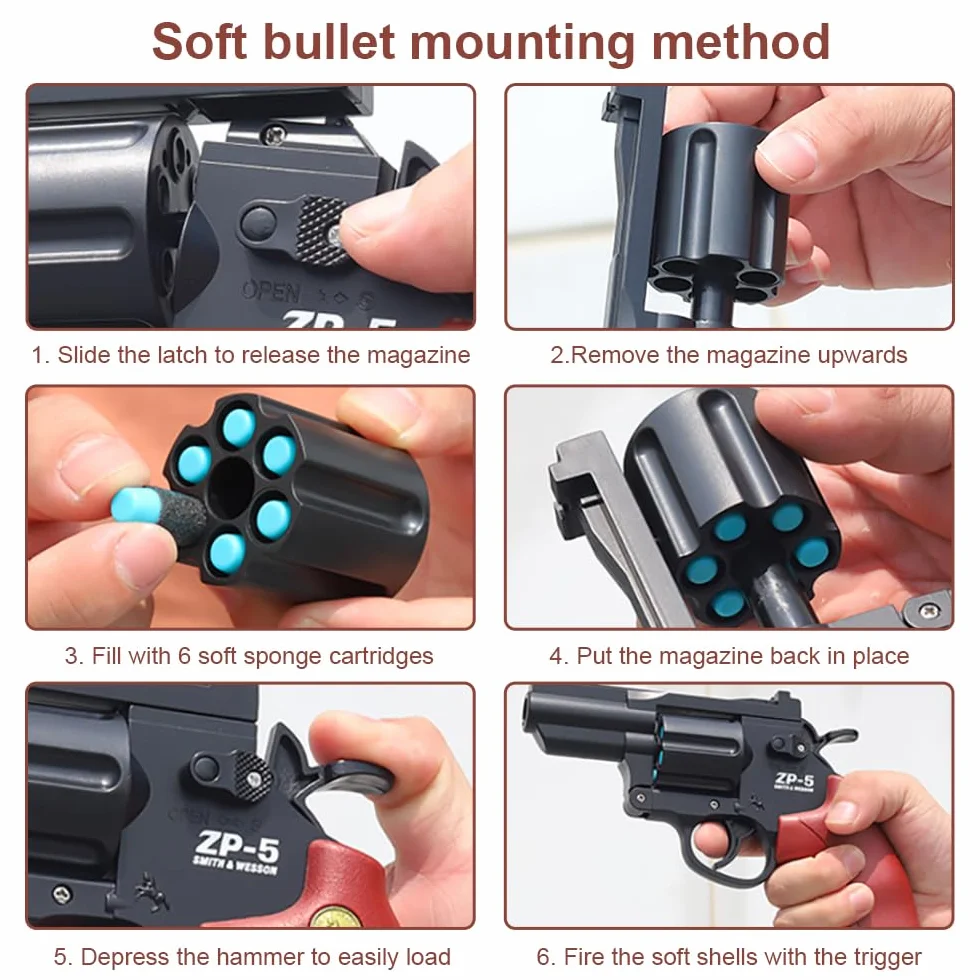 Revolver in schiuma, pistola giocattolo, pistola per bambini, pistole giocattolo per bambini,pistola giocattolo (caffè nero)