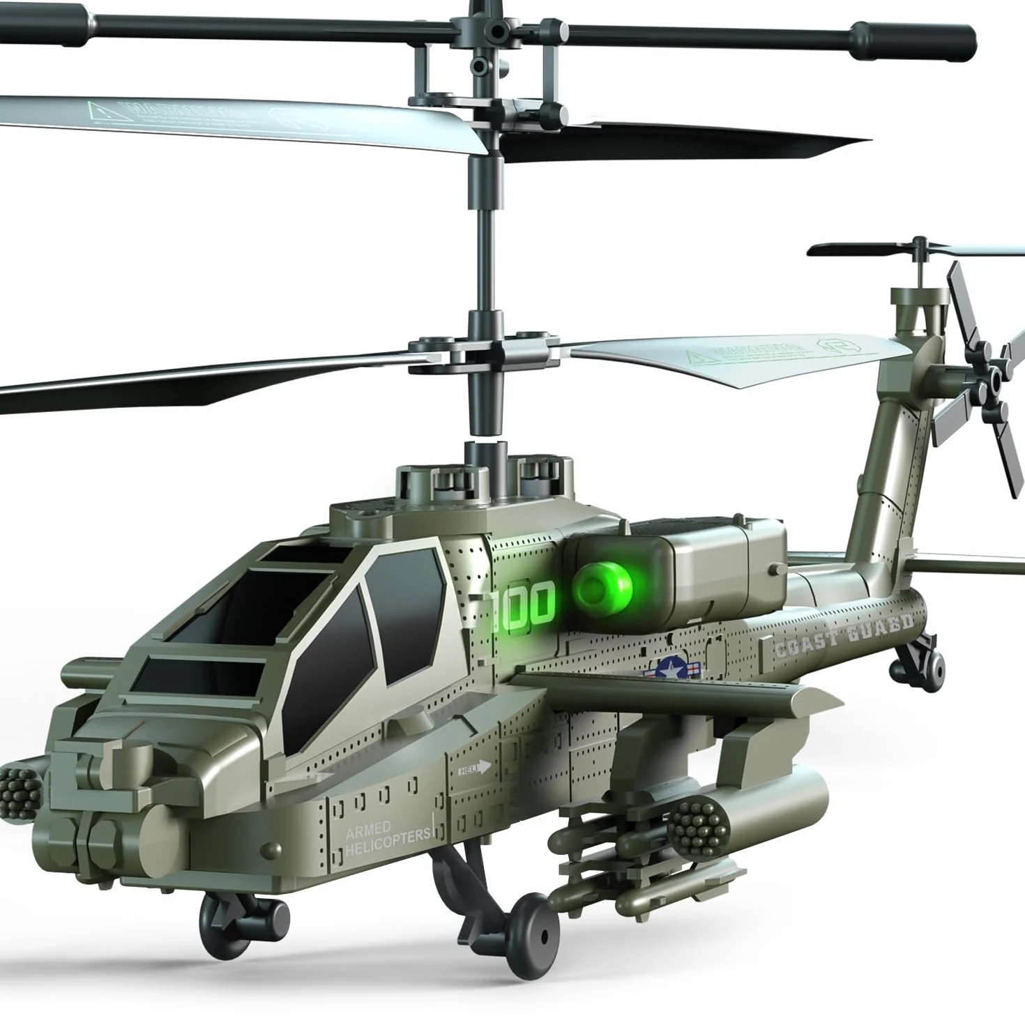 VATOS 2.4G Elicottero telecomandato con 2 batterie e luce LED con decollo con un solo tasto, serie militare di giocattoli elicottero RC per bambini o principianti di età compresa tra 14+