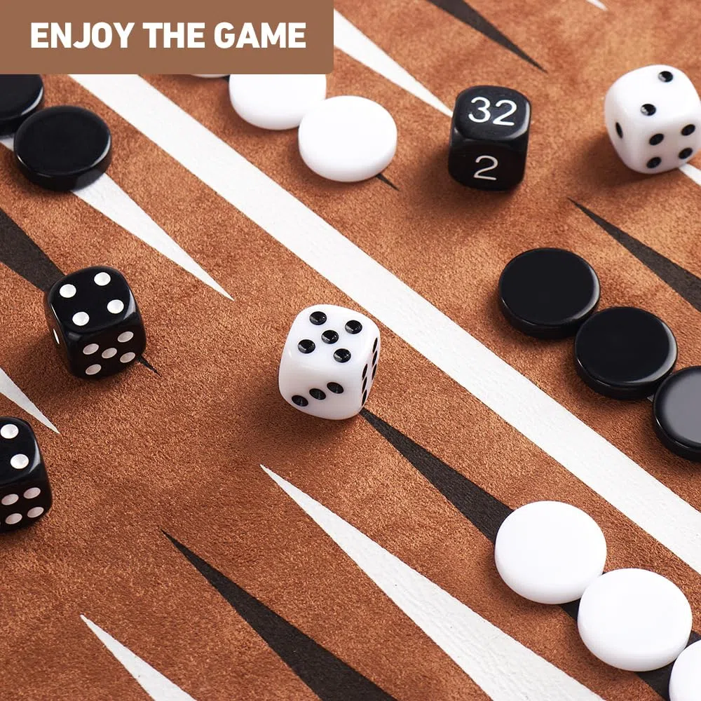 Backgammon da Viaggio, Set Backgammon in Vera Pelle con Pedine e Dadi, Gioco da Viaggio da Arrotolare per Adulti Adolescenti, Alta qualità