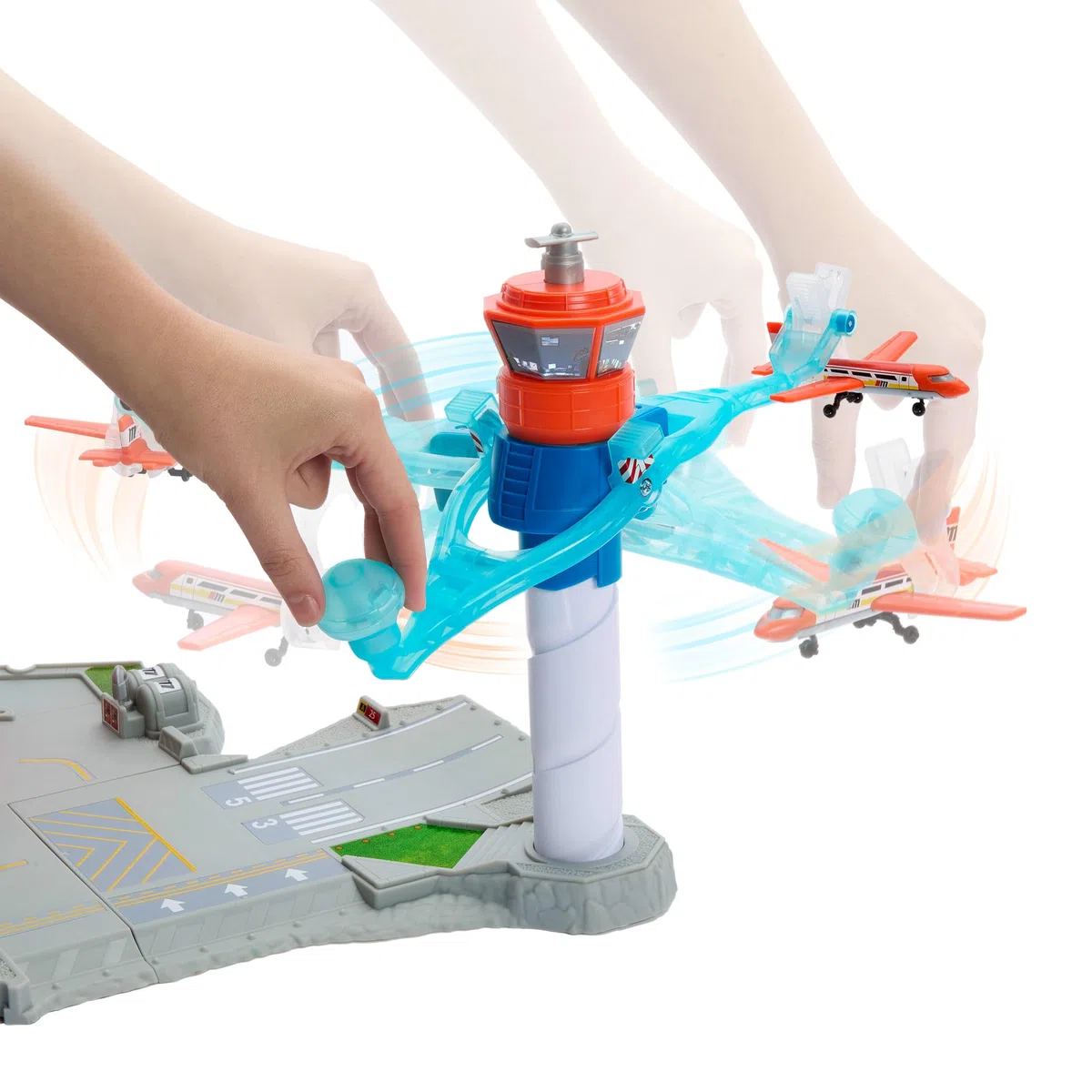 Matchbox - Decollo in Aeroporto, playset con torre di controllo e controller, pista, hangar e due veicoli, include un aereo e 1 Audi in scala 1:64, giocattolo per bambini, 3+ anni, JBW37