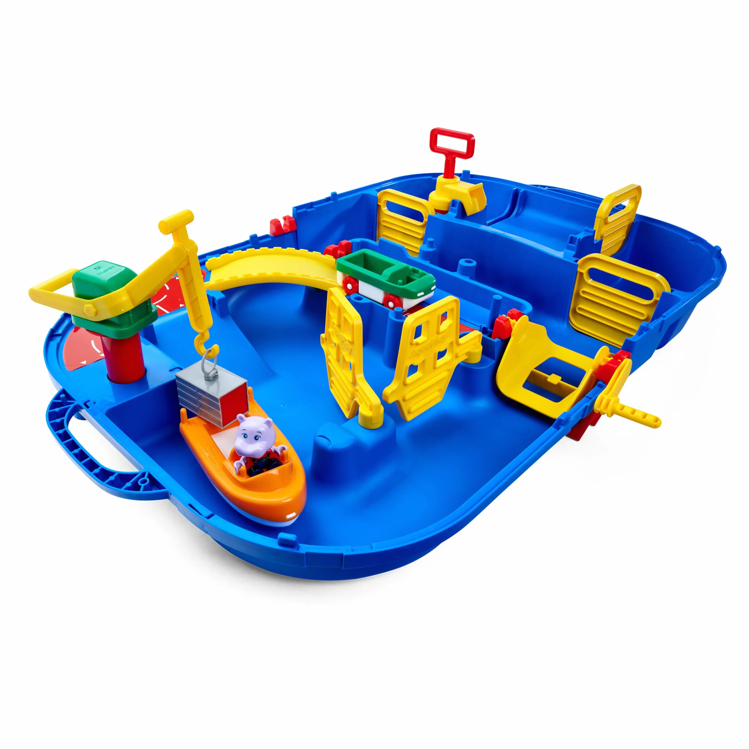 AquaPlay - LockBox – Pista per Trasporto con 27 Pezzi, Set da Gioco Incluso 1 Hippo Wilma, Auto Anfibi e Barca Container, per Bambini dai 3 Anni in su, 8700001516, Blu