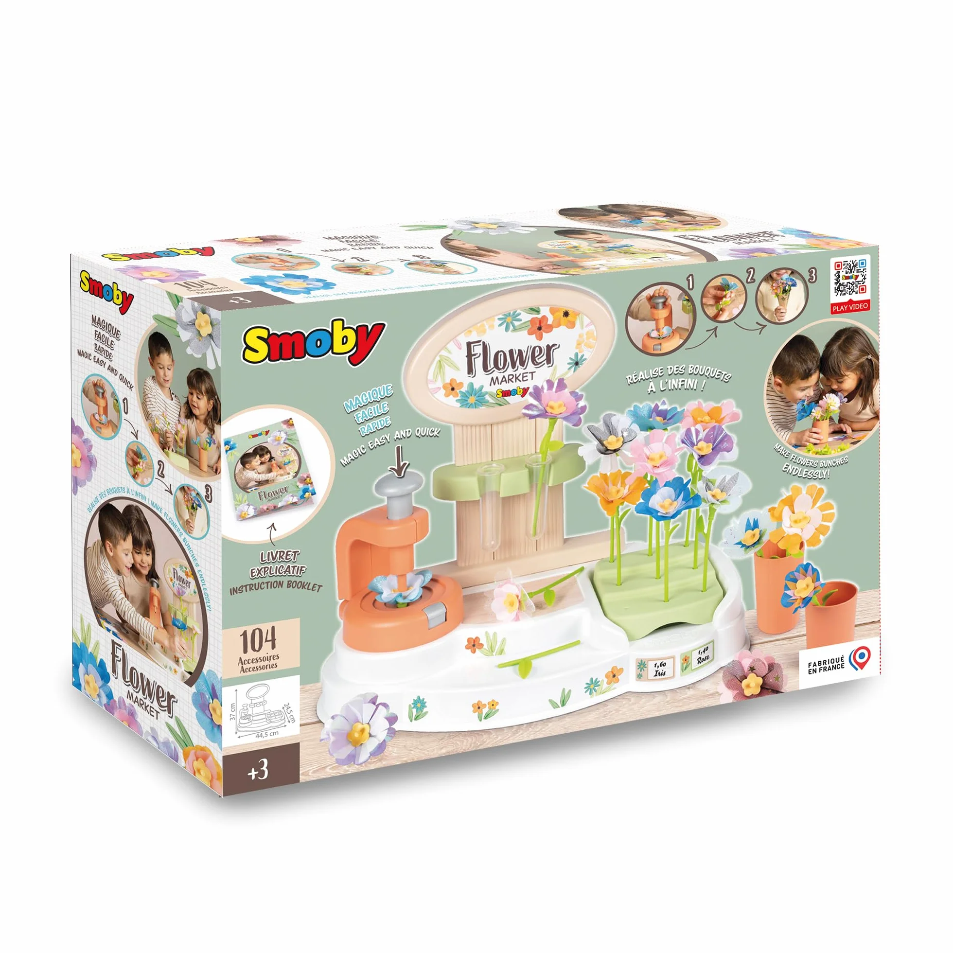 Smoby - Flower Market, Il Laboratorio dei Fiori, 7600350407, +3 Anni, Crea i Tuoi Fiori, 104 Accessori, Made in France