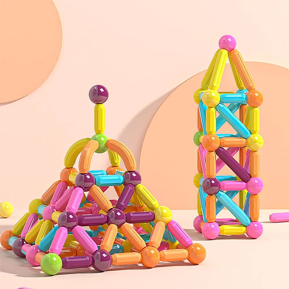 ROUSKY 88PCS sfera magnetica e bastone set,di bastoncini da costruzione magnetici, piastrelle per blocchi di costruzione, giocattoli impilabili STEM per bambini dai 3 anni in su