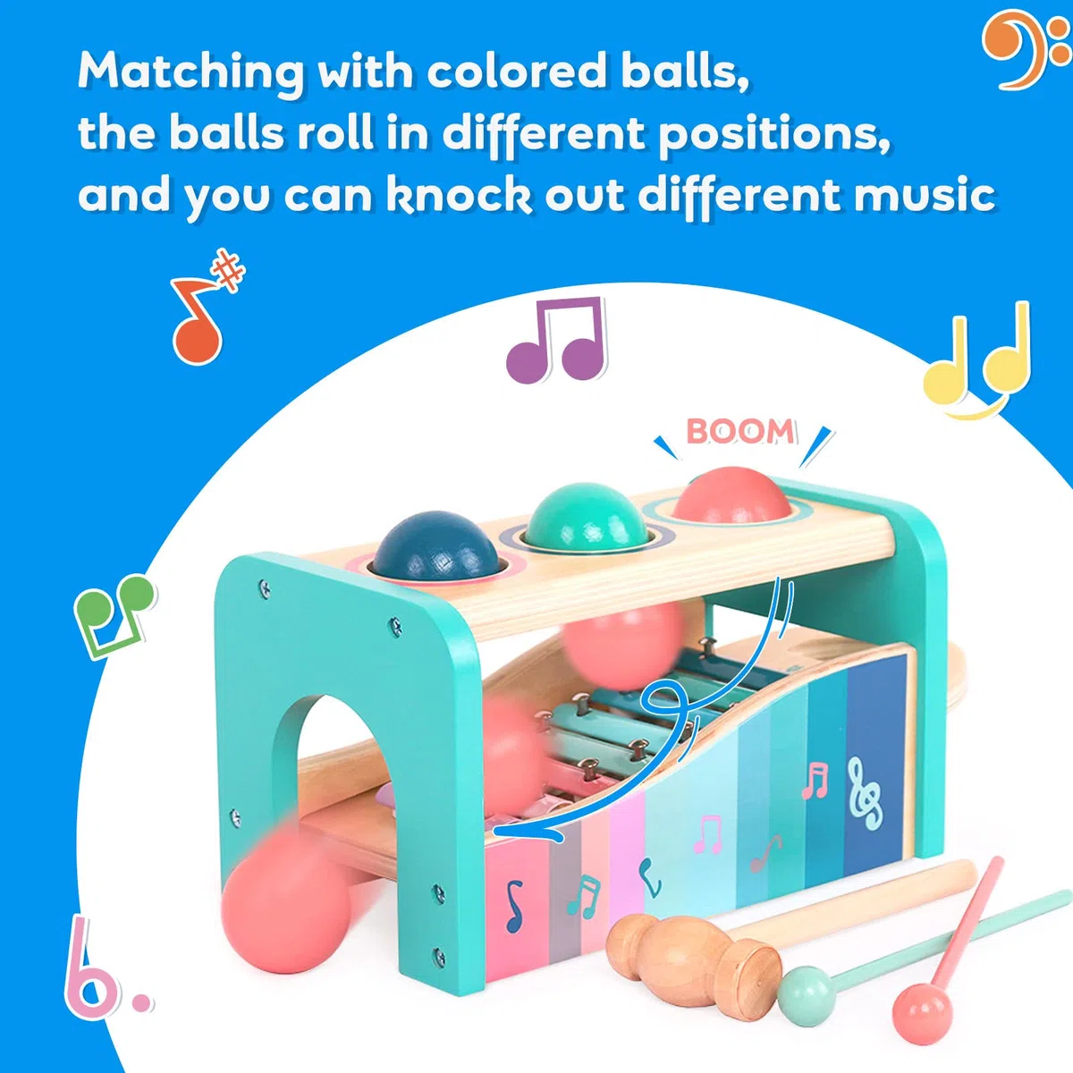 NUKied Banco delle Palline e Xilofono |Giocattolo di Martellamento in Legno con Xilofono e 2 Mazze Giocattolo Educativo in Legno |Regalo di Compleanno di Natale Capodanno per 1 2 3 + Anni Bambino
