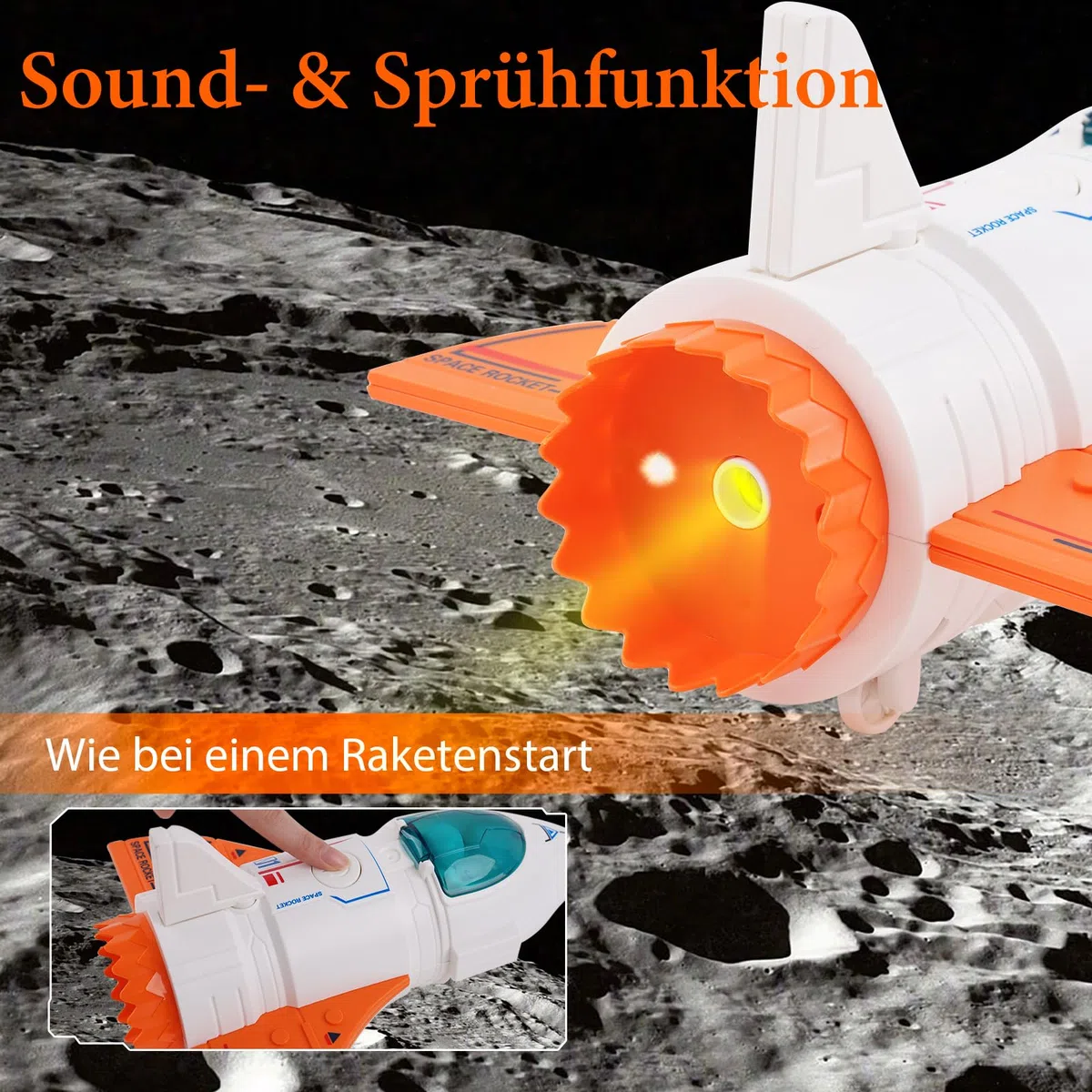 Space Shuttle Missione Spaziale Razzo Giocattolo, astronave arancione con suono, 3 figure di astronauti, cabina di pilotaggio incernierata, marmitta spray, regalo di compleanno per bambini