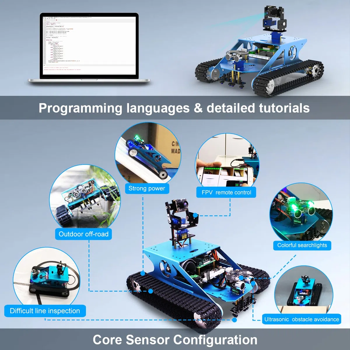 Yahboom Raspberry Pi 4B Tank Robot Kit Adulti Professionale Python Elettronico Riconoscimento del Colore Compatibile con Arduino/STM32 (without Raspberry Pi)