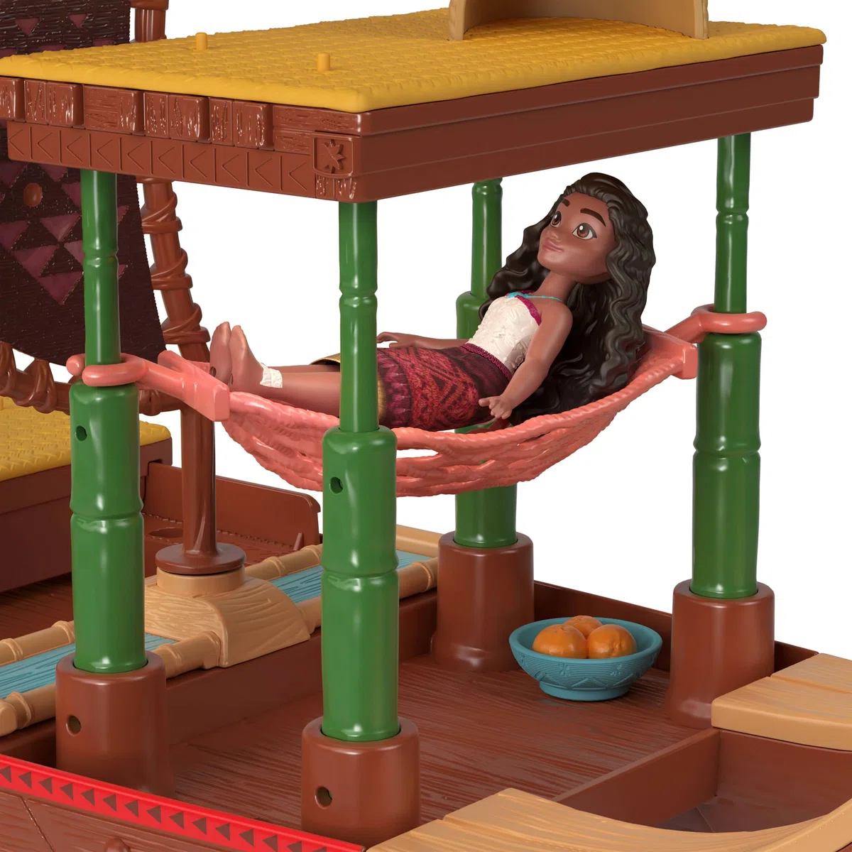 Mattel Disney Oceania 2 - La Canoa delle Avventure di Vaiana, playset con mini bambola e canoa galleggiante, 10 accessori e 1 personaggio amico inclusi, giocattolo per bambini, marrone, 3+ anni, JBT78