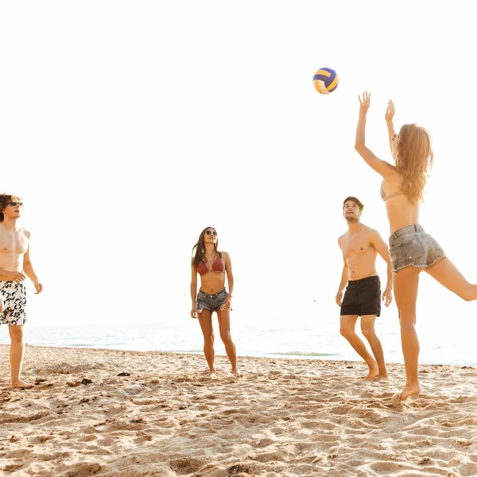 SACAR Pallone Beach Volley Stripe Size 5 – Cucito in Pelle con Gonfiatore ed Ago Incluso – Soft Touch Antiscivolo – Ideale per Spiaggia, Campeggio, Parco