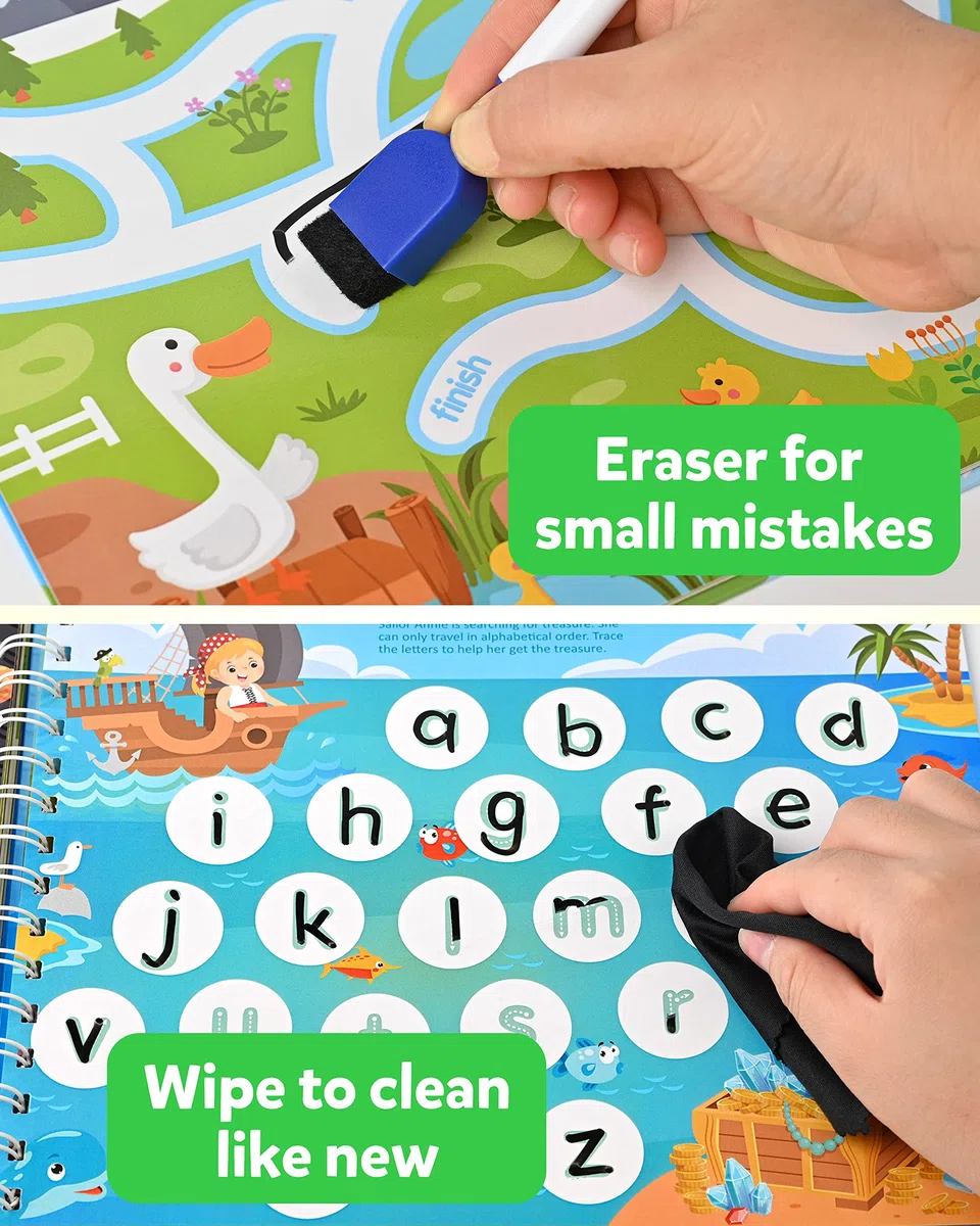 Coogam Matita Controllo Tracing Cartella di Lavoro, Impara a Scrivere Alfabeto ABC Lettere Numeri Libro di Scrittura a Mano Fine Motor Montessori Giocattolo Educativo per Bambini in età Prescolare