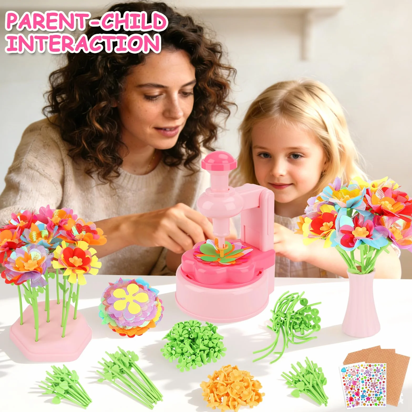 Il Laboratorio dei Fiori,Set fai da te di fiori fai da te per bambini,Kit artigianale con macchina per la produzione di fiori bambini,DIY kit creativo regalo giocattoli bimba 3 4 5 6 7 8 9 anni