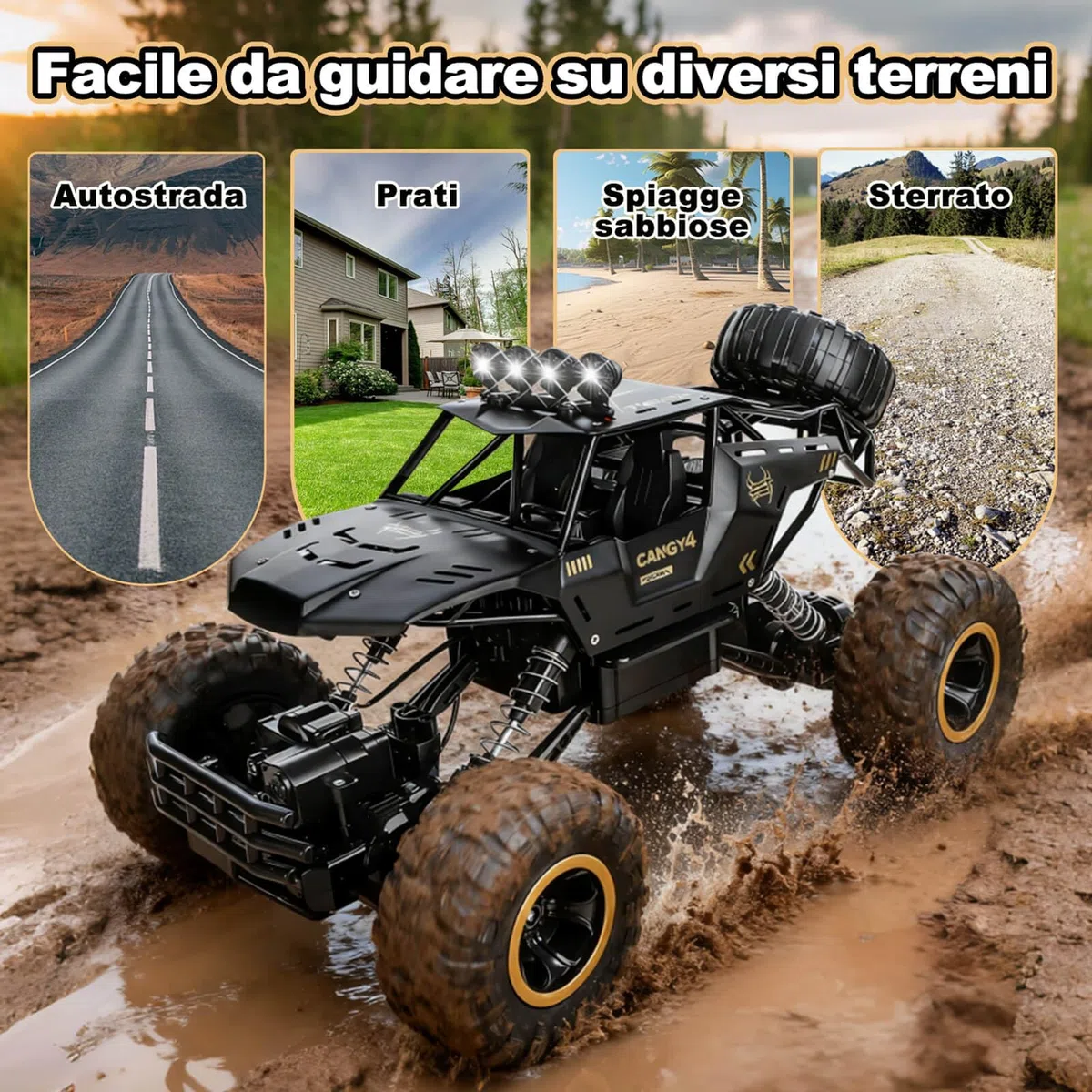 Jiakora 1:12 Grande Macchina Telecomandata, 2.4GHz RC Car Giocattolo Off-road, Auto Telecomandata 4x4 Con Luci LED, Monster Truck, 2 Batterie, Macchina Telecomandata Per Bambini Regalo Bambino Maschio