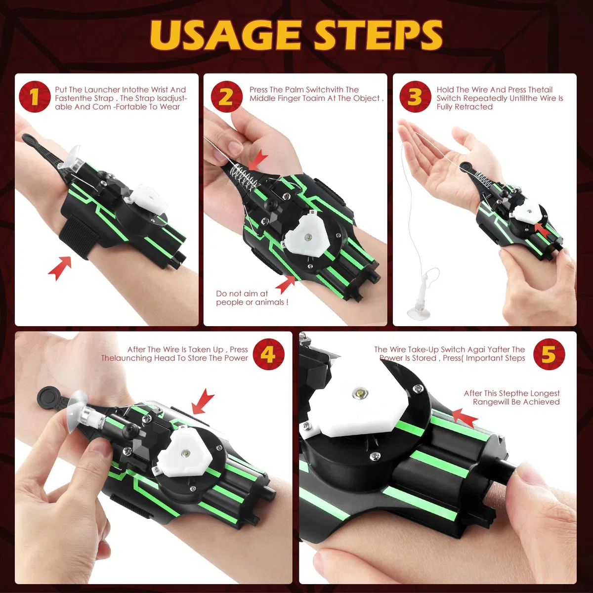 Towwoo Spider Web Shooter, 3 m Spara Ragnatele Spider con Launcher Glove, Guanti Launcher Giocattoli da Polso per Bambini, Spider Web Launcher in Plastica per Bambini per Cosplay, Luminoso