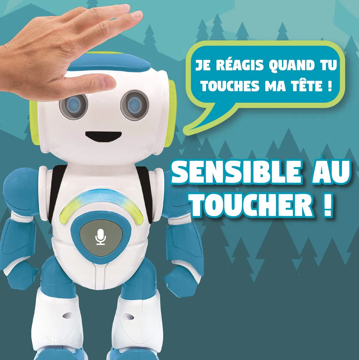 Lexibook Jr. Robot intelligente che legge nei pensieri giocattolo per bambini e bambine, Powerman Junior danza suona musica quiz animali karaoke programmabile STEM Blu/Verde, ROB20FR