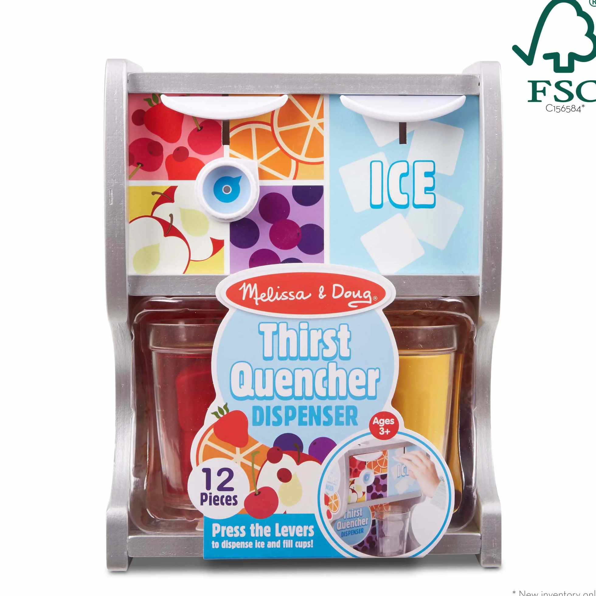 Melissa & Doug Distributore di Bevande in Legno con Bicchieri, Inserti con succhi, cubetti di Ghiaccio (10 Pezzi) Dispenser Dissetanti - Certificati FSC