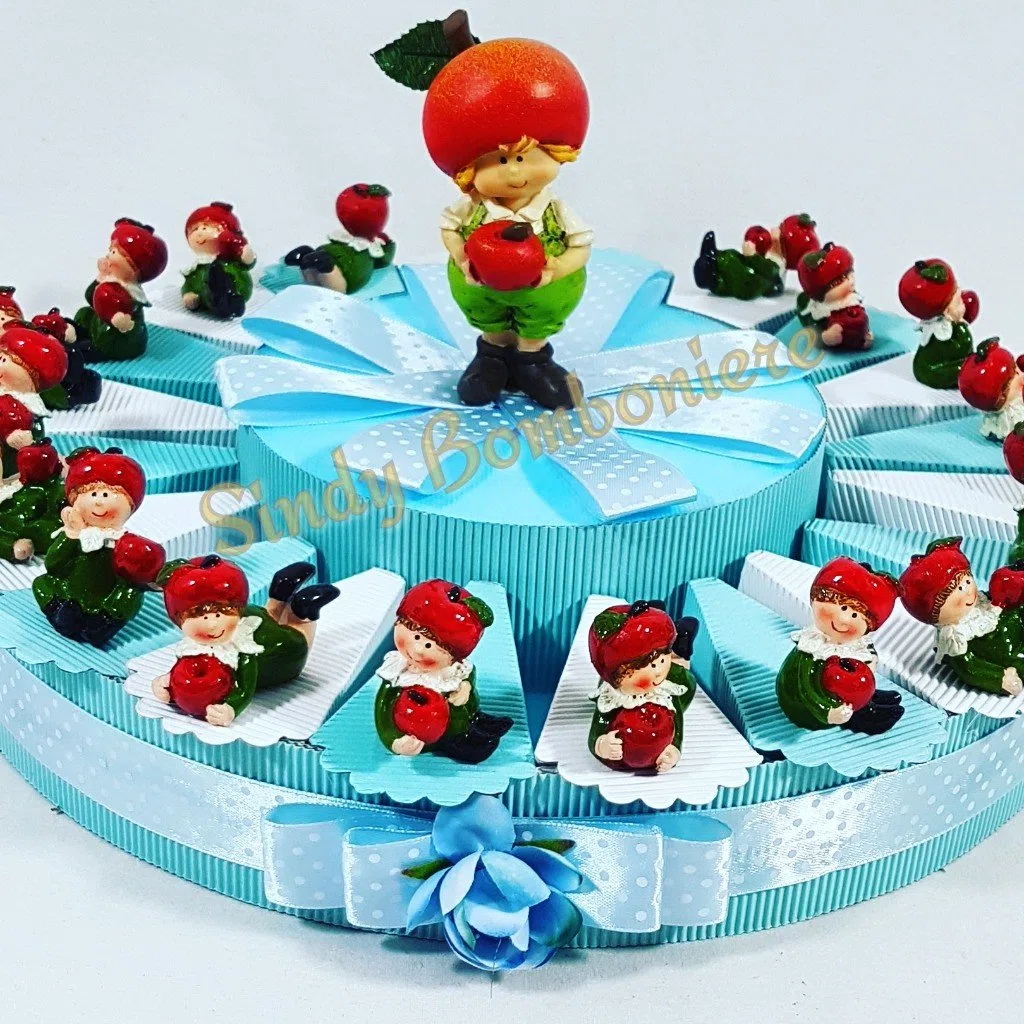 Torta BOMBONIERE gnomi Folletti 20 FETTE spedizione Inclusa Battesimo Nascita SB *
