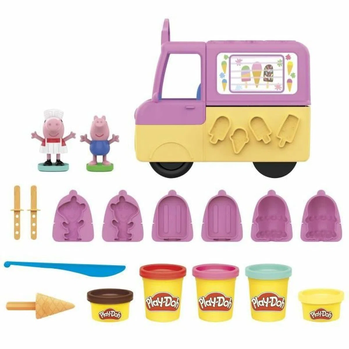 Play-Doh, playset Il gelato di Peppa con camioncino dei gelati, action figure di Peppa e George e 5 vasetti
