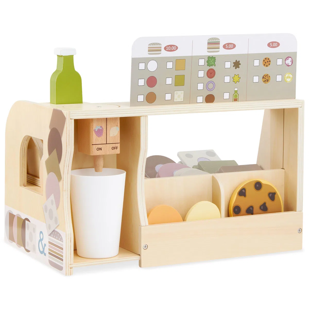 mamabrum Paninoteca Giocattolo in Legno per Bambini, Banco Fast Food con Cibo e Accessori, Gioco di Ruolo Ristorante, Panini e Cucina Giocattolo, 3 Anni