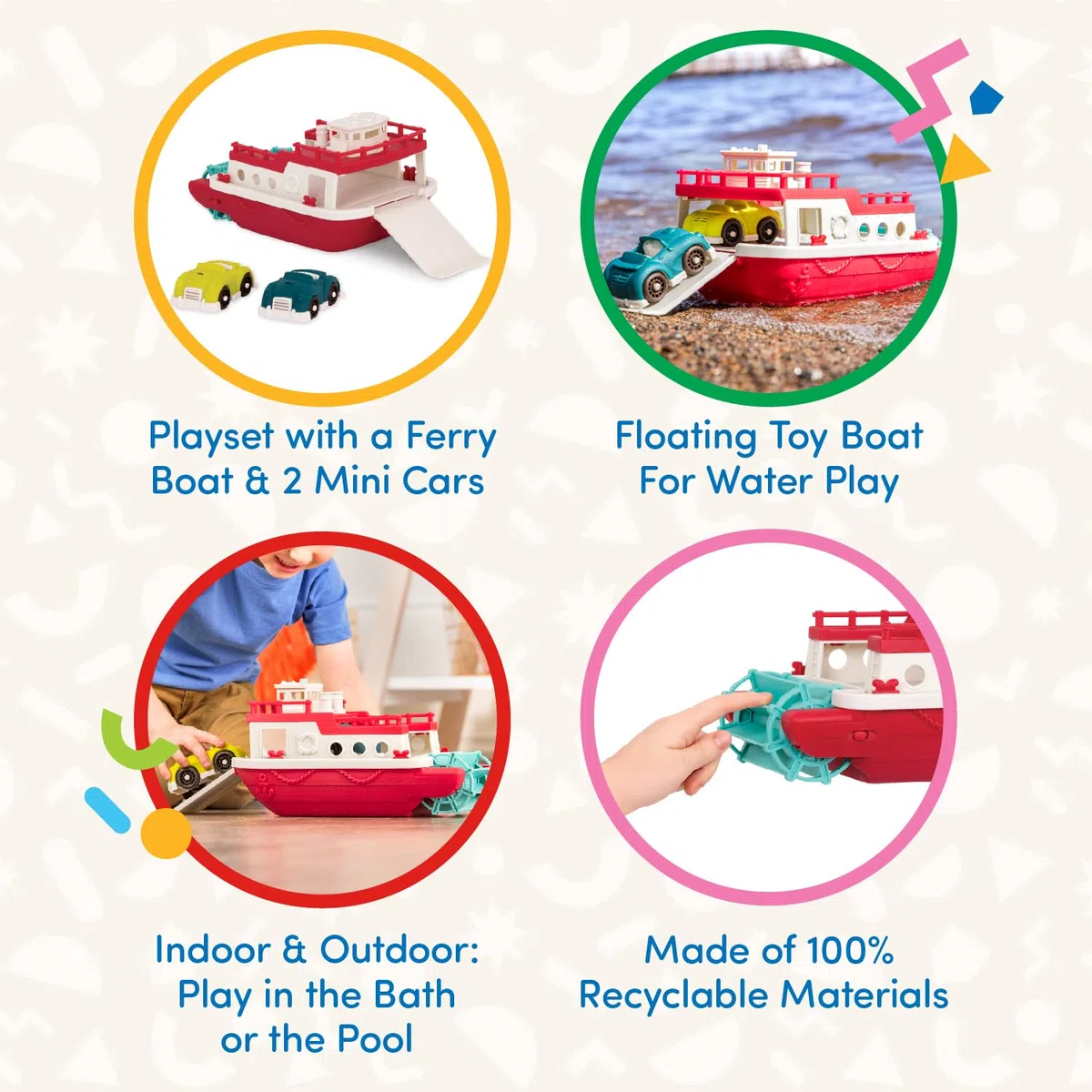 Battat - Traghetto - Traghetto e auto giocattolo - Gioco di finzione - Giocattolo da piscina e da bagno per bambini e ragazzi - 12 mesi +